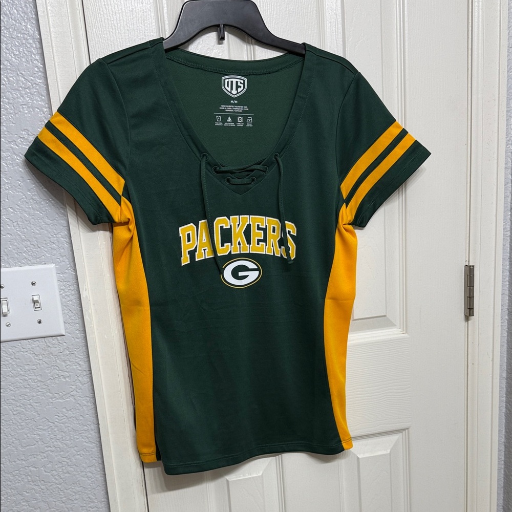 Packers Women's Green and Yellow Jersey Top